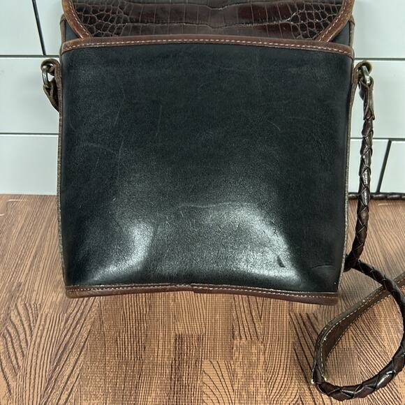 Vintage Brighton Bucket Black And Brown Croc Print Leather Crossbody 1996 - Picture 4 of 14